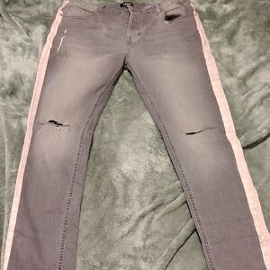 Boohoo Gray Skinny Jeans with Pink Stripes